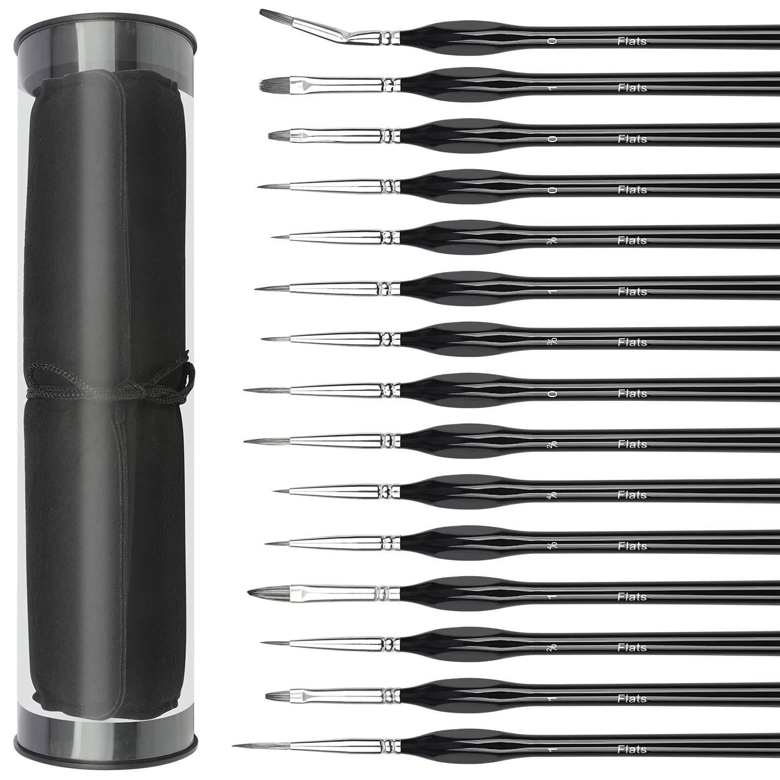 AniyooDetail Paint Brush Set, 15PCS Fine Brushes Professional Artist Miniature Painting for Figure, Model, Detailing, Art - Come with Holder & Bag, Black, PBS01