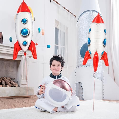 Miniatura 3 de 2 globos grandes de cohete para niños, globo de cohete, globos de aluminio de Mylar del espacio exterior para niños, juguetes para baby shower,