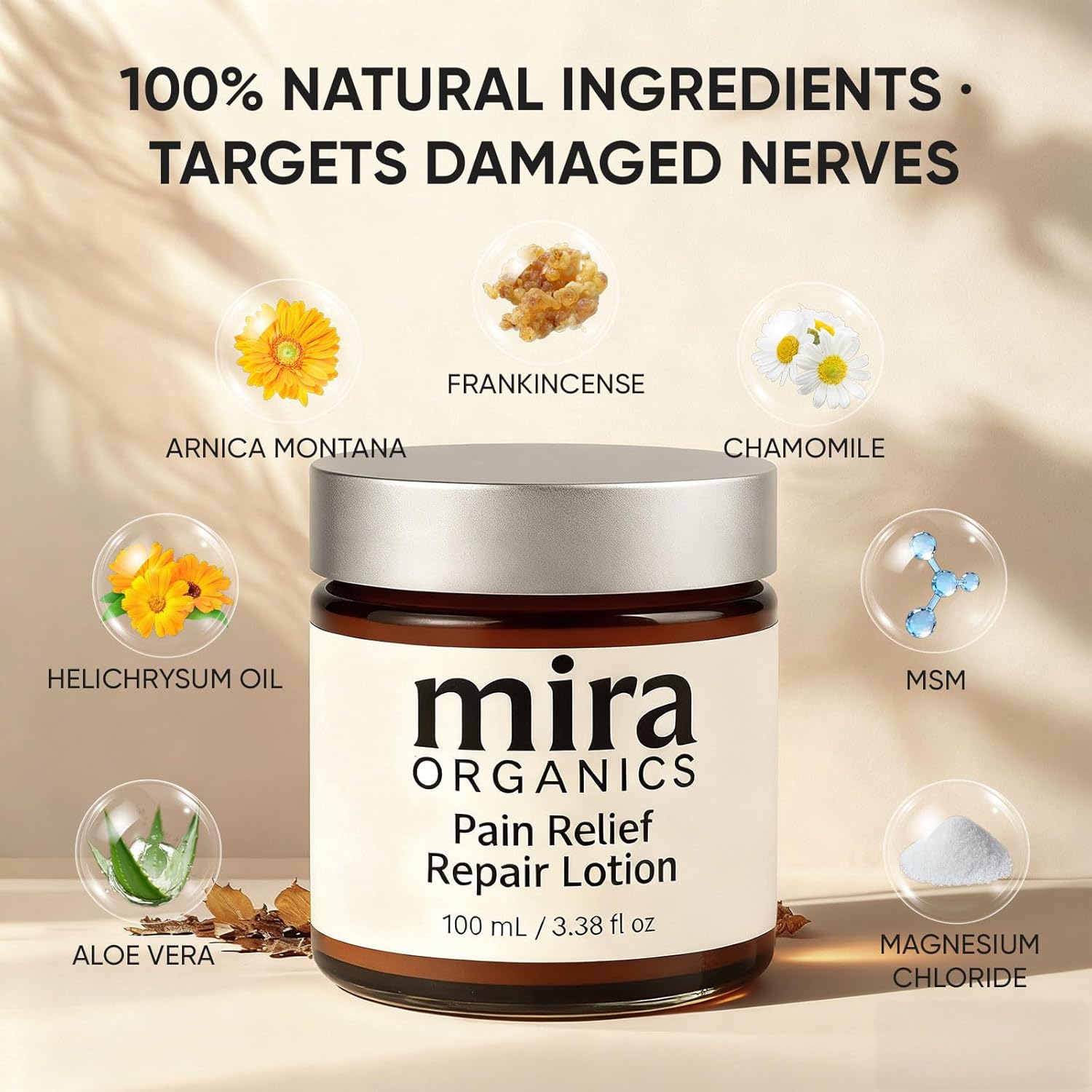Mira Relief Repair Lotion – Magnesium & Arnica Botanical Body Lotion, Plant-Based, Fast-Absorbing, Non-Greasy Formula 100 mL / 3.38 fl oz - Image 2