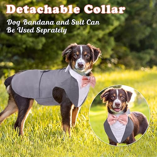 Miniatura 3 de Conjunto de traje de esmoquin para perro y bandana, para razas pequeñas, medianas y grandes, disfraz de príncipe suave para mascotas con cuello de