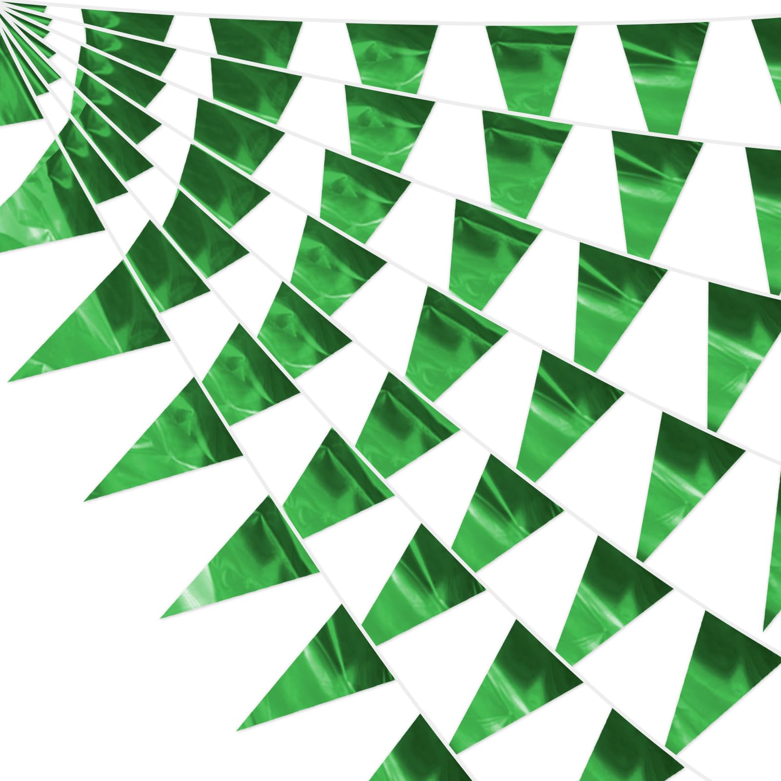 32.8FT Green Glitter Triangle Pennant Banner Flag Metallic Bunting Outdoor Garland for Christmas Graduation Safari Birthday Tropical Jungles Wedding Bachelorette Engagement Party Decoration Decor