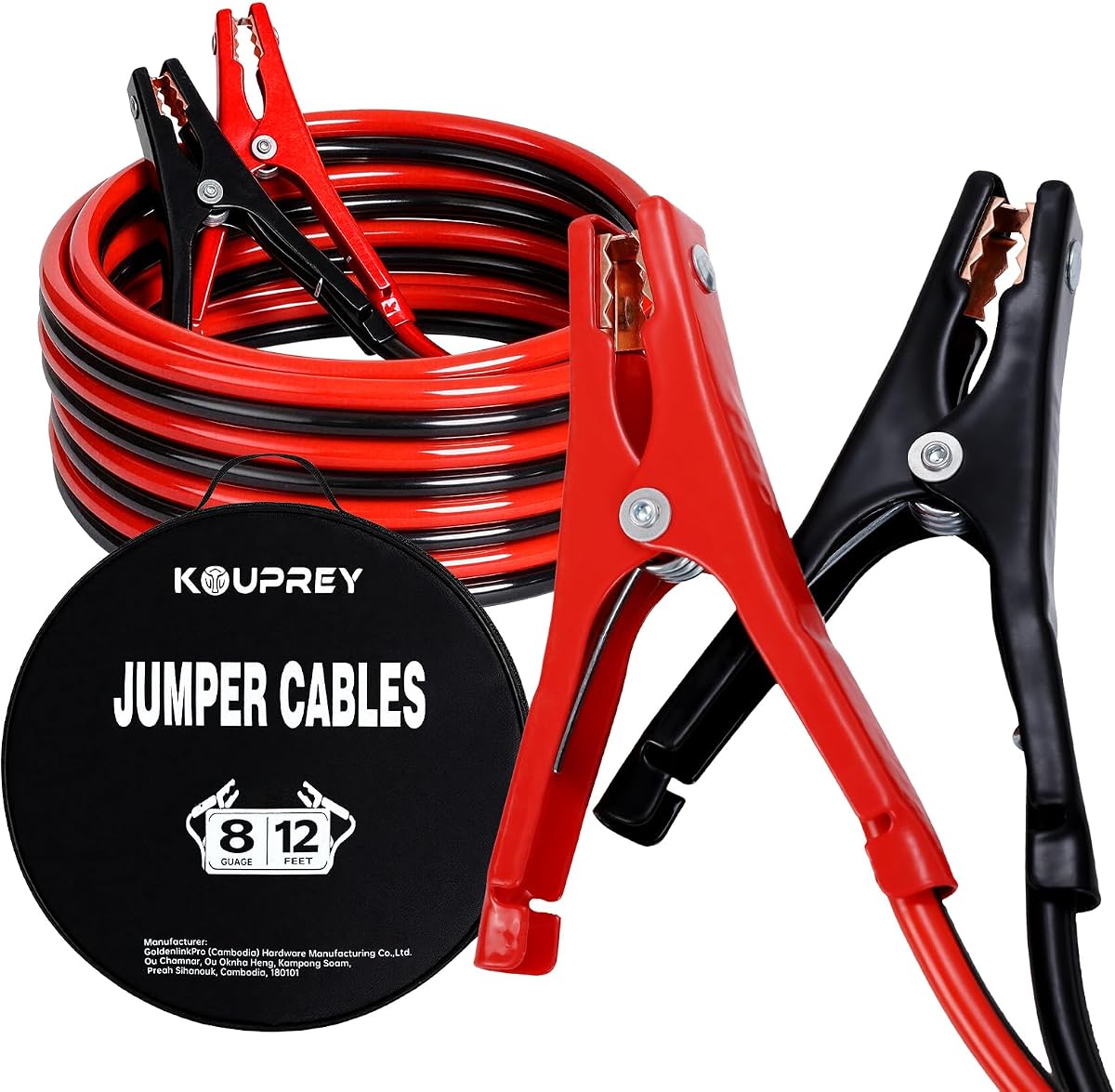 12FT 8 Gauge Jumper Cables for Car, SUV and Trucks Battery | Heavy Duty Automotive Booster Cables, Jump Starting Dead or Weak Batteries, Carry Bag
