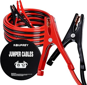 12FT 8 Gauge Jumper Cables for Car, SUV and Trucks Battery, Heavy Duty Automotive Booster Cables for Jump Starting Dead or Weak Batteries with Carry Bag