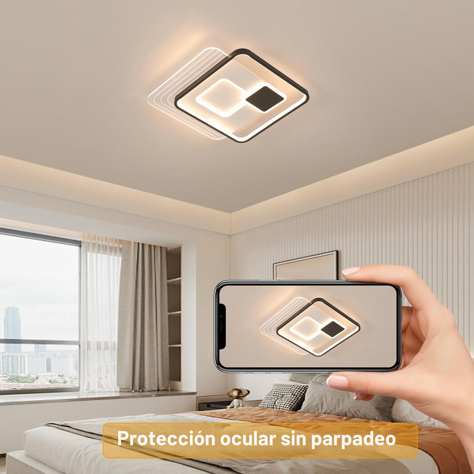 Comely led lámpara de techo cuadrado 45x45cm 37W Dimmbar con control remoto acrílico lámpara de techo negro blanco moderno para salón dormitorio cocina pasillo iluminación interior