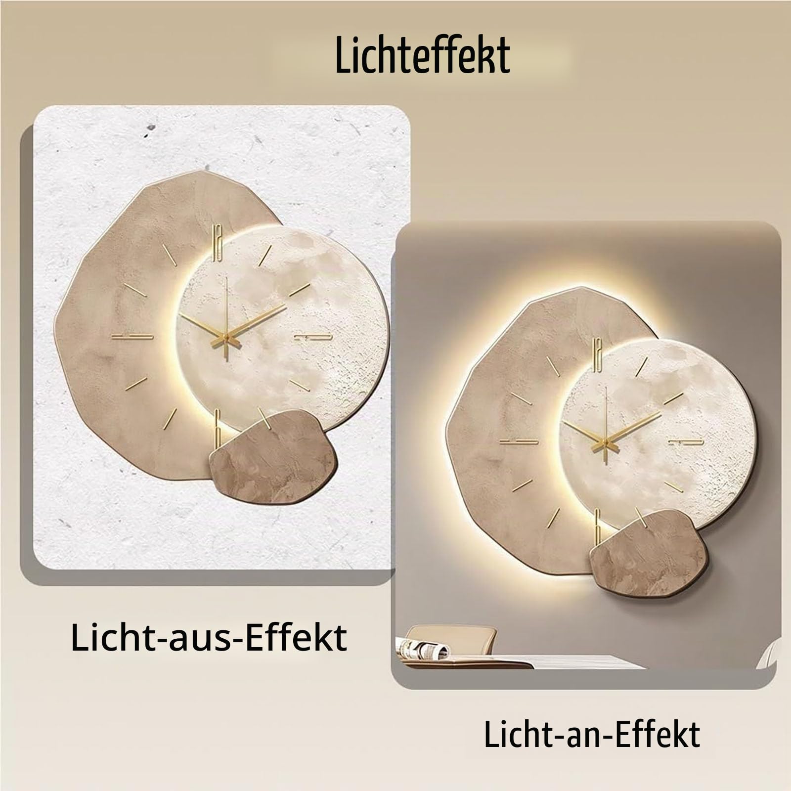 Kreative Uhr zum Aufhängen mit LED-Licht, leuchtende Wanduhr, einfache dekorative Uhr für Zuhause, Restaurant, Hotel, 60 x 60 cm