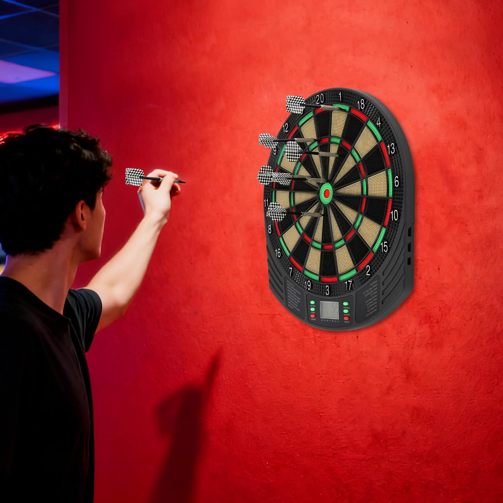 Target elettronico freccette con 6 freccette | 18 Modalità di Gioco, Display LCD, Conteggio Automatico, Annuncio Vocale, 1-8 Giocatori, Per Case, Bar, Ufficio