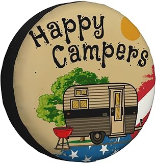 Spare Tire Cover Happy Camper Wheel Tire Cover Waterproof Sun Protection Universal Fit for Trailers Rv SUV Truck Camper Travel 15 Inch