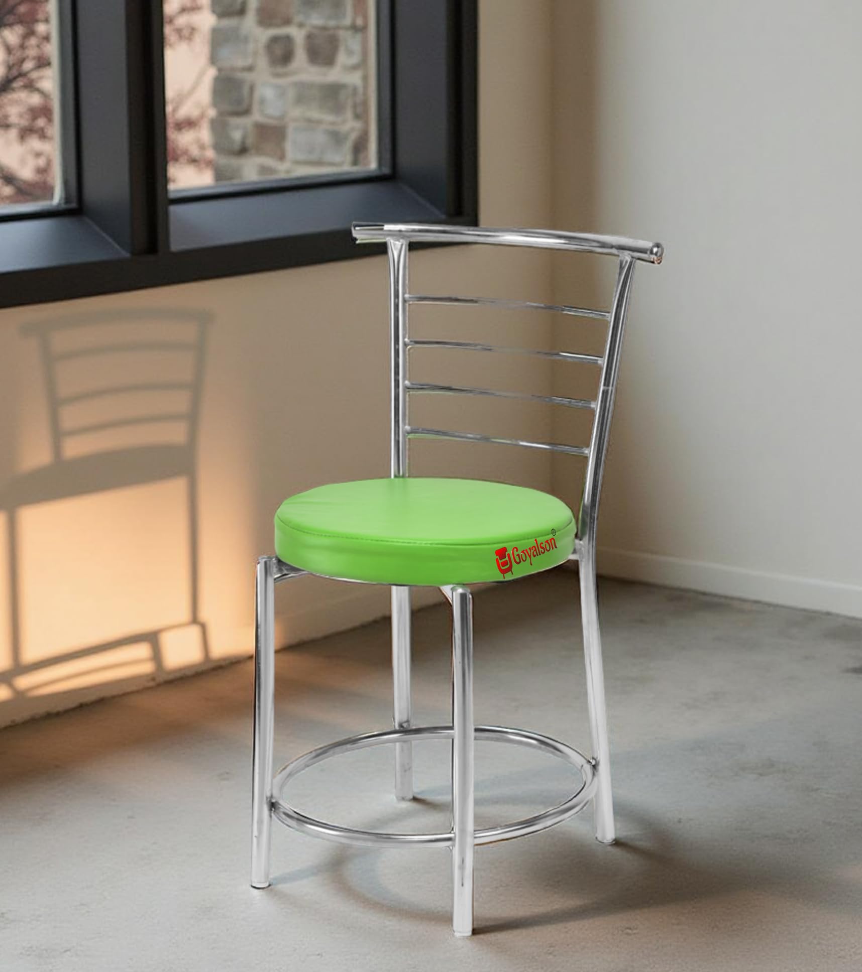 Comfortable Multipurpose Steel Dining/Restaurant/Cafe/Home/Office/Study Chair, with Leather Cushion seat and Steel Frame, Without arms Chair Holds up to 155 kg (1, Green, Standard)-image-6
