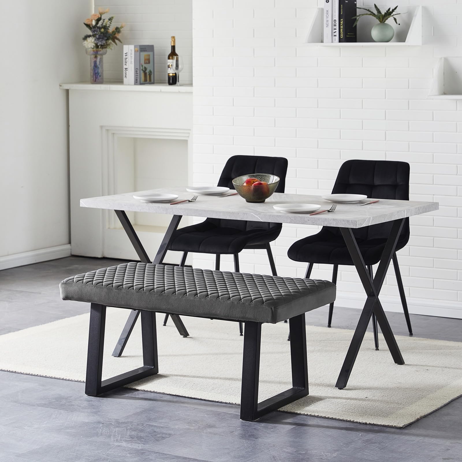 CLIPOP 100cm Samt Sitzbank, Polsterbank Metallbeine, Wohnzimmer, Schlafzimmer, Flur, Esszimmer (Grau)