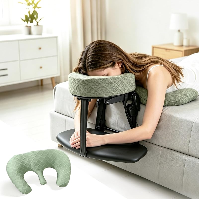 Massage Headrest for Bed Face Cradle, Adjustable Massage Attachment for Mattress, Portable Massage Head Rest for Mattress, Face Down Pillow After Eye Surgery (Green)