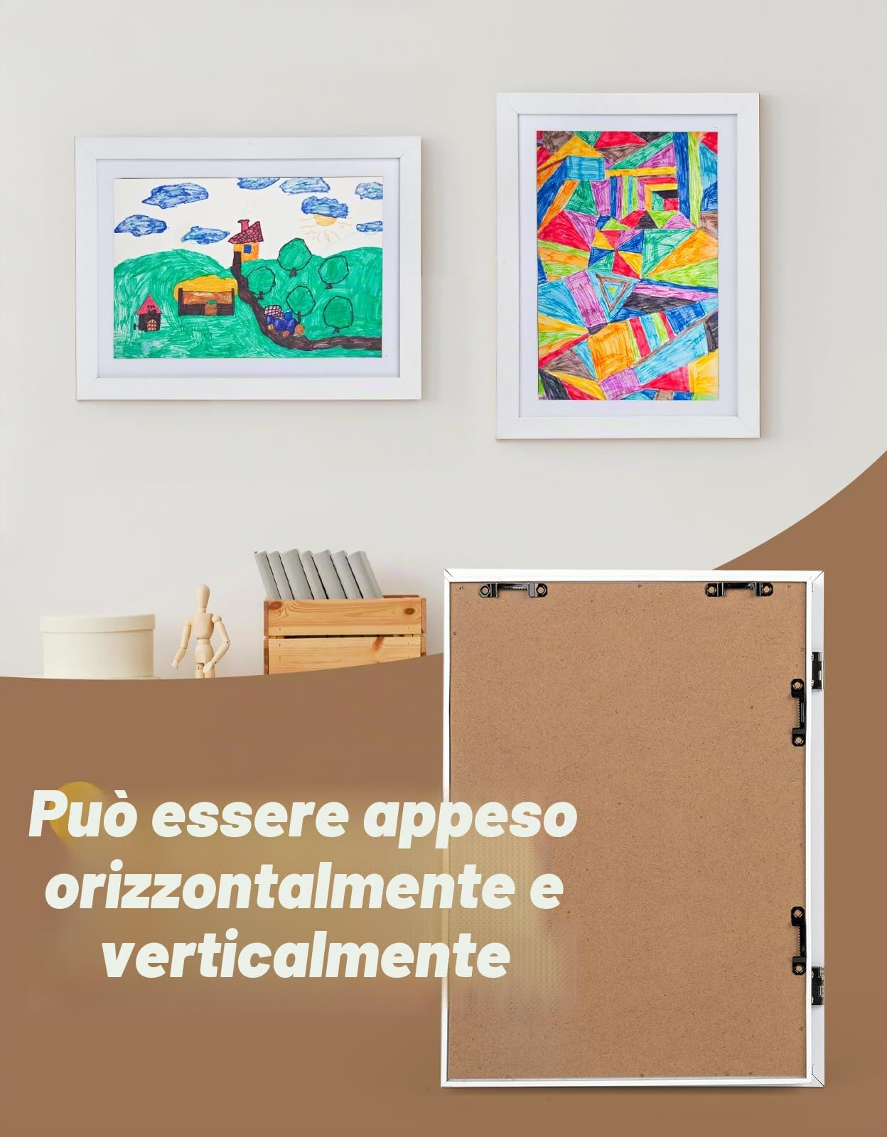 Disegni Bambini Cornice A4, con Orizzontale o Verticale, Frontale Cornice Portafoto Artistica Apribile, Artistiche Cornici per Disegno Bambini, Bianco, A4, 1 Pezzi