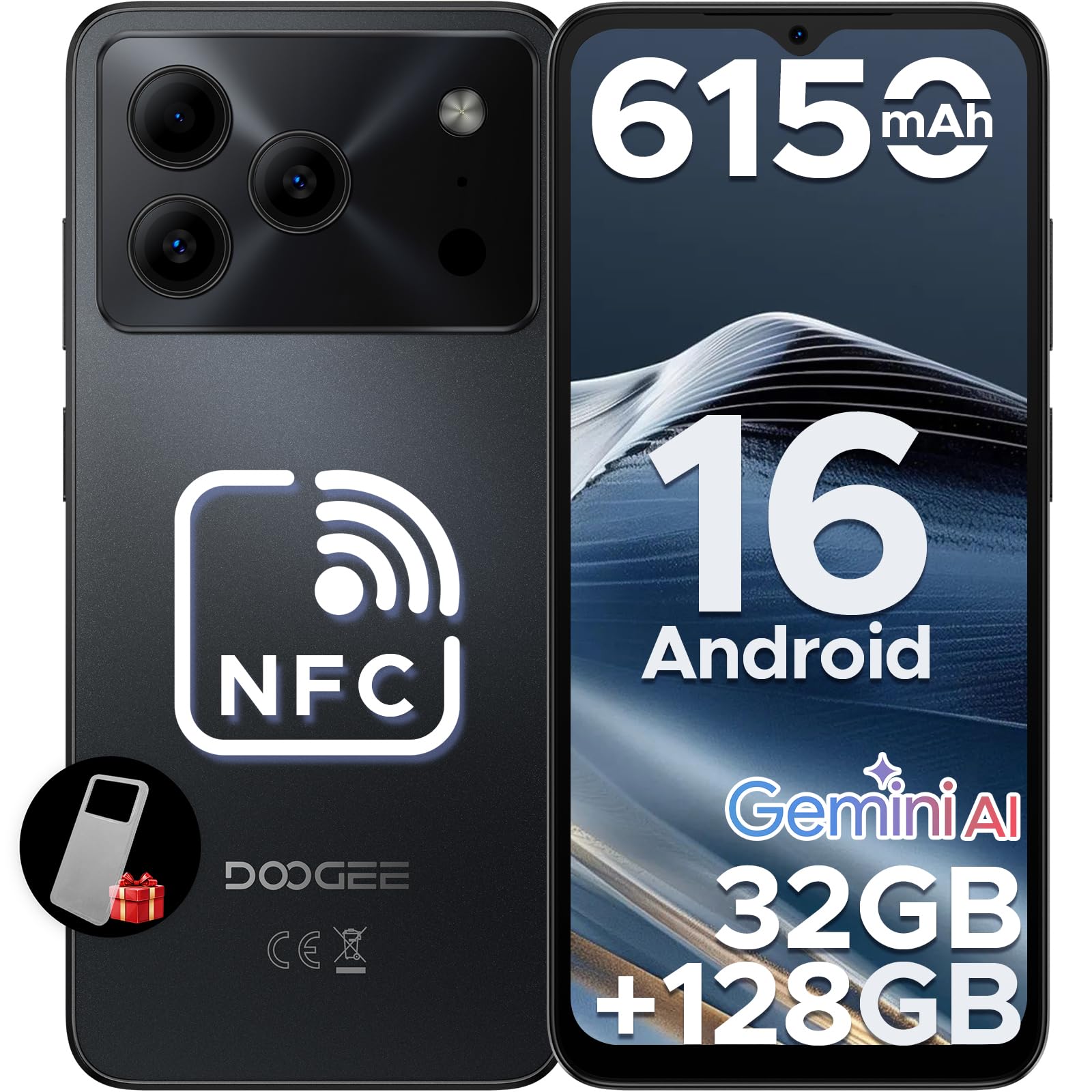 DOOGEE Note 56 Pro Smartphone Android 16, 32GB+128GB/TF 2TB Telefono Cellulare, 6.56" HD+ 90Hz Telefoni, 6150mAh Octa Core Cellulari, 13MP+8MP/Face ID/4G Dual SIM/Widevine L1/OTG/Tipo-C/NFC/3.5mm Jack