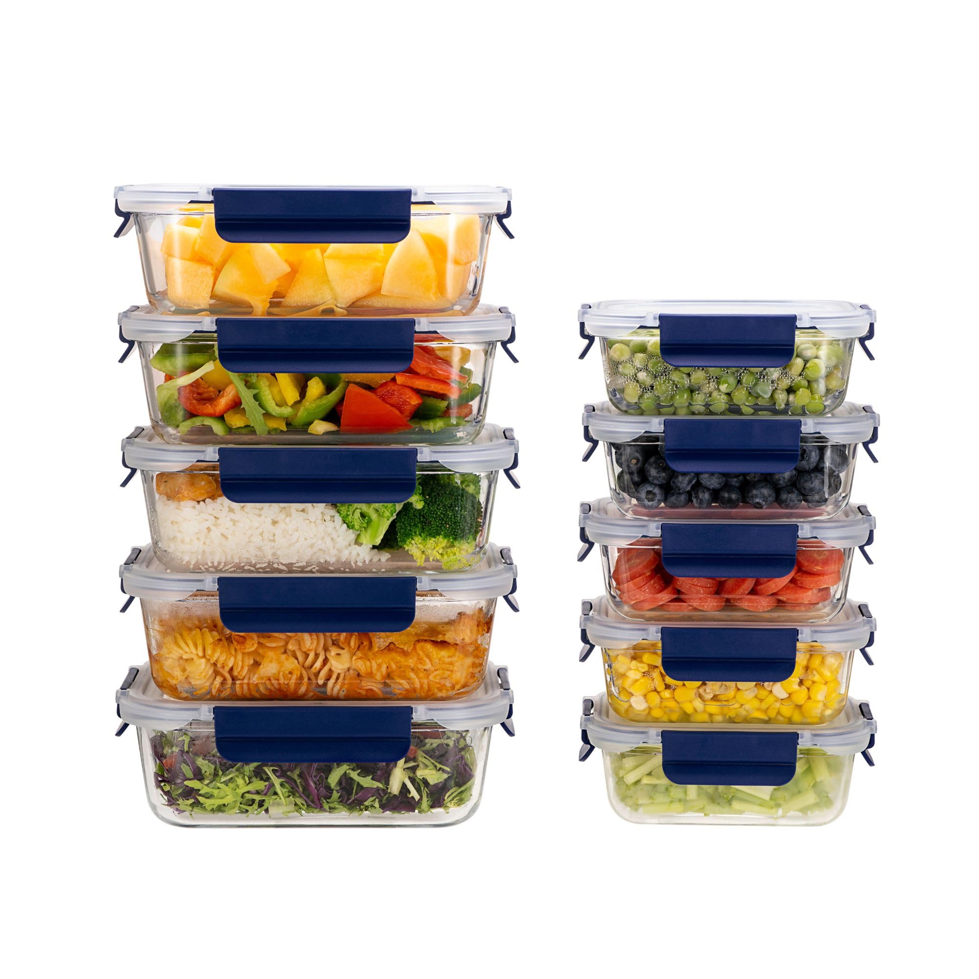 Houszy Blue Glass Food Containers With Lids – Set Of Borosilicate Glass Meal Prep Containers With Snap-Lock Lids – Airtight, Oven, Microwave & Freezer Safe – 370Ml & 1050Ml (Blue) Size 10