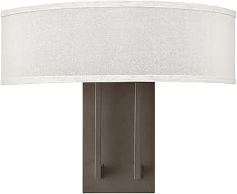 Hinkley Hampton Medium Two Light Wall Sconce, Off-White Linen Drum Shade, Transitional, Buckeye Bronze Finish