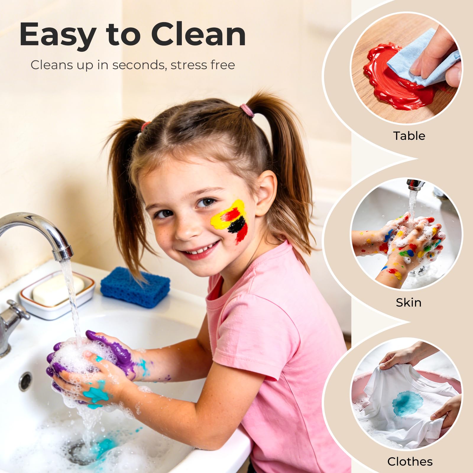 Nicpro Pintura lavable para niños, 14 colores, 250 ml, no tóxica, con pinceles, vasos y esponja