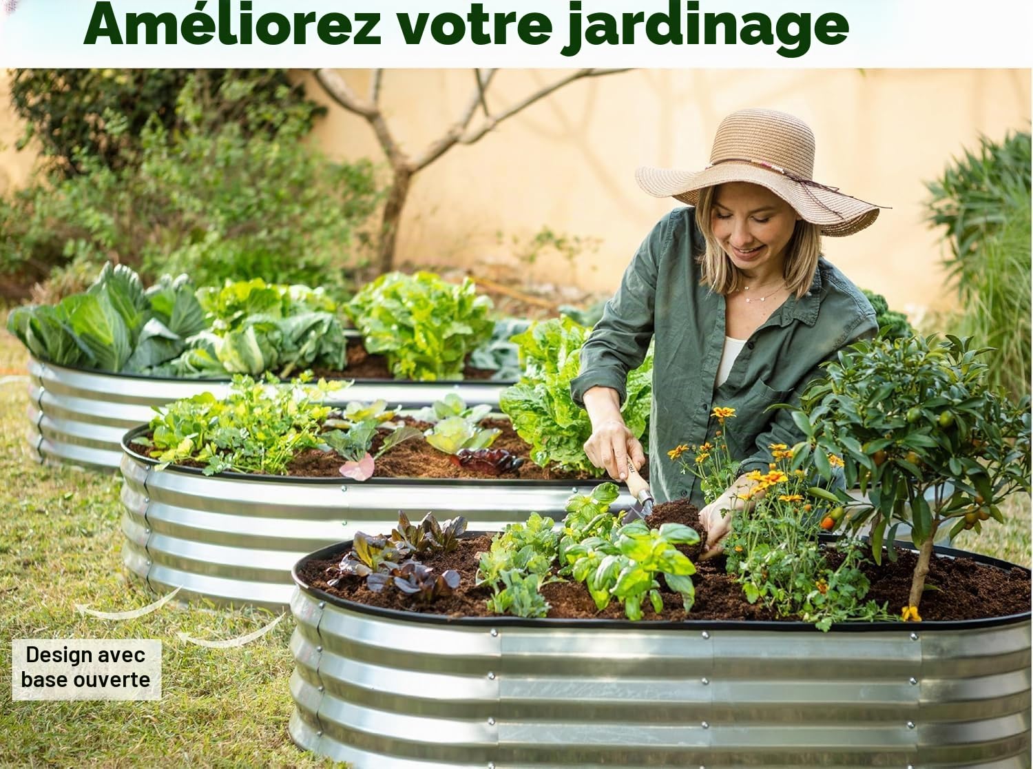 HEYOUTH Potager Surélevé en Acier Galvanisé,Plates-bandes surélevées pour jardin,Jardinière sur Pieds,Jardinière avec Base Ouverte,Bac Potager Exterieu,pour Légumes, d'Herbes, Fleurs (180*60*30CM)