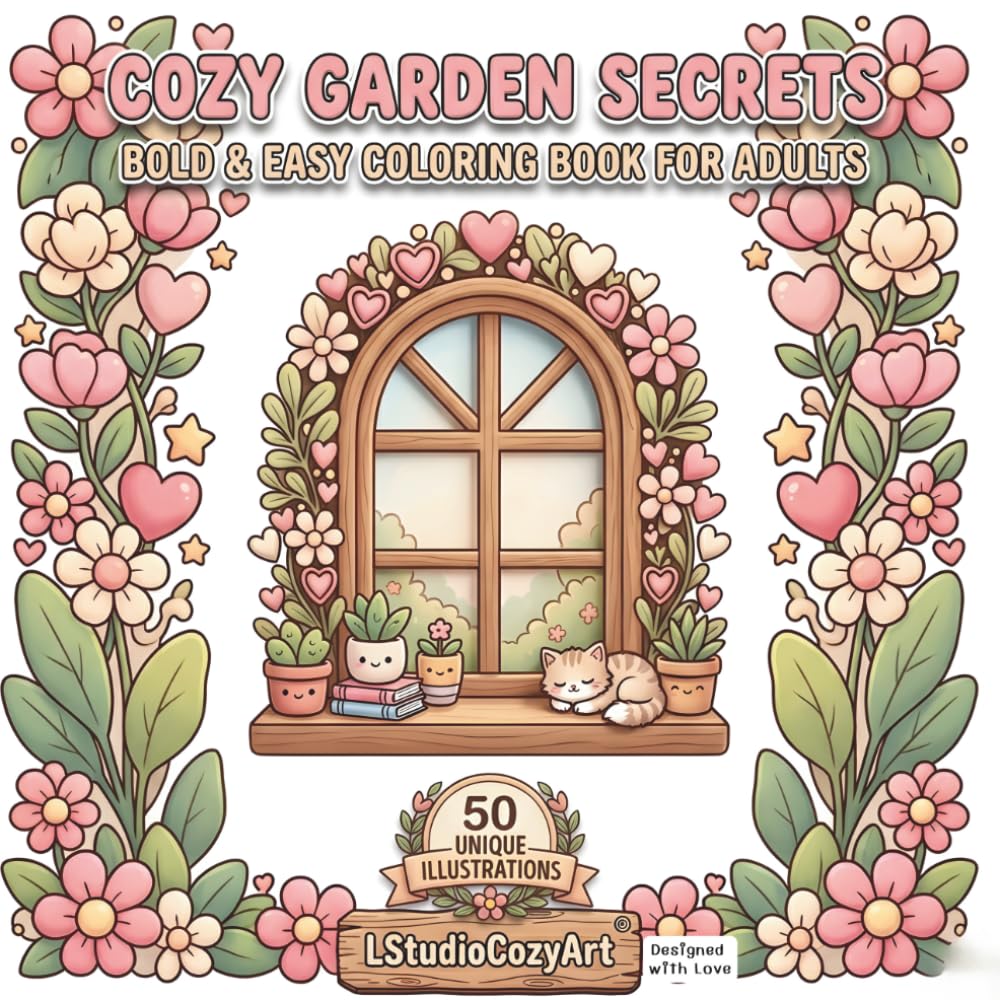 Cozy Garden Secrets Coloring Book: Bold and Easy Coloring Book : 50 Unique Illustrations