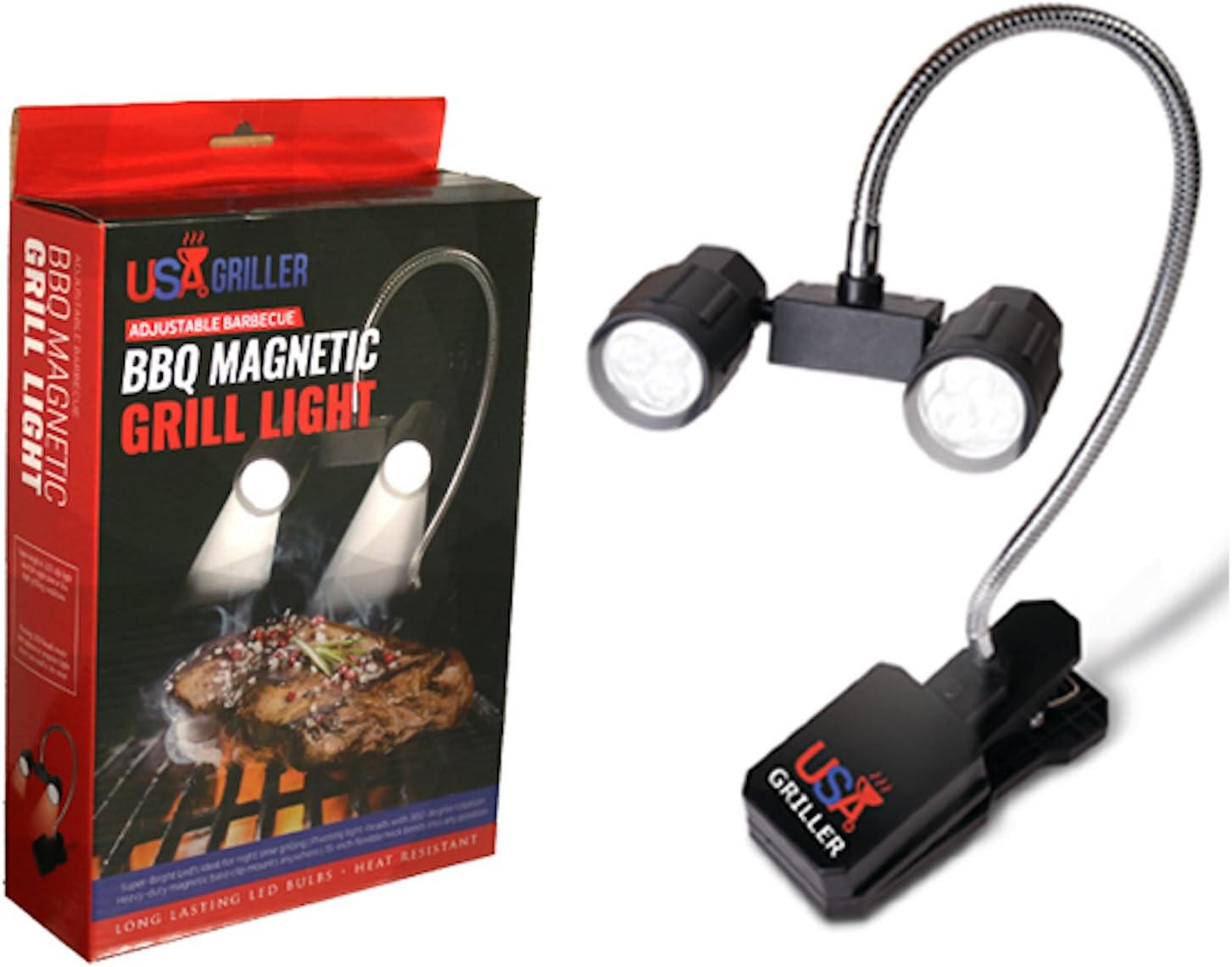 Barbecue Grill Light with Bright LED Lights – Best Weather Resistant, Versatile BBQ Light for Grilling & Cooking – Handle Clip On Mount for All Types of Grills - Gas, Electric, Smoker Grills