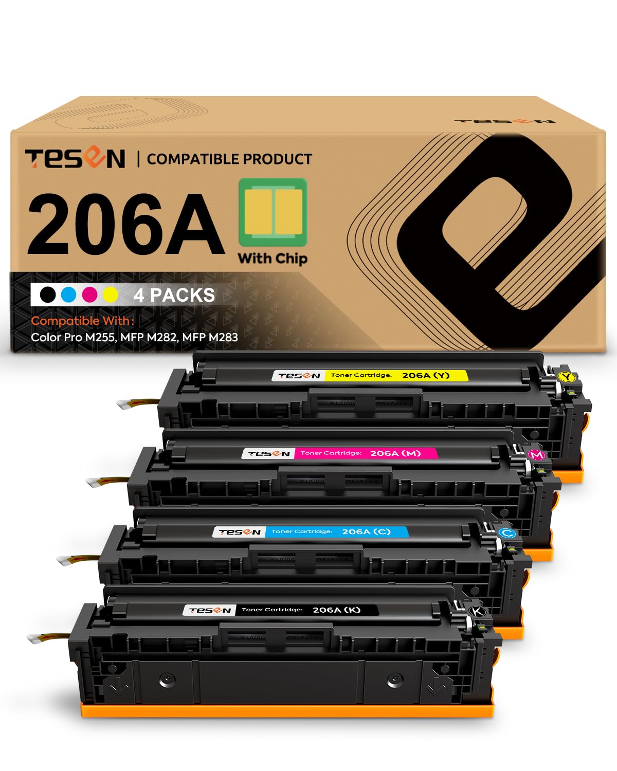 206A M283fdw Toner Cartridges 4 Pack with Chip Compatible Replacement for HP 206A Toner Set W2110A W2111A W2112A W2113A for HP Color Pro MFP M283fdw