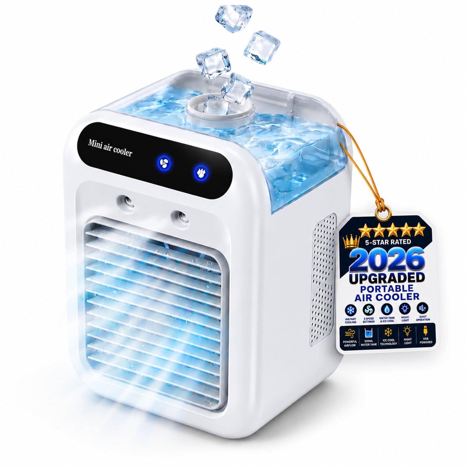 2026 Portable Air Conditioner Fan, Small Air Conditioning Unit, 3-Speed Quiet Mini Air Conditioner With 500ml Water Tank, 3 Speeds,Usb Rechargeable For Bedroom, Home Office, Desktop，A