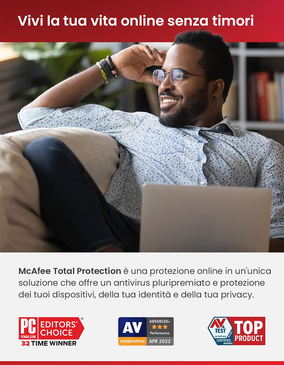McAfee Total Protection 2024, 5 dispositivi Antivirus, VPN, gestore password, Internet Security e dispositivi mobili PC/Mac/iOS/Android Abbonamento di 1 anno Codice di attivazione via e-mail