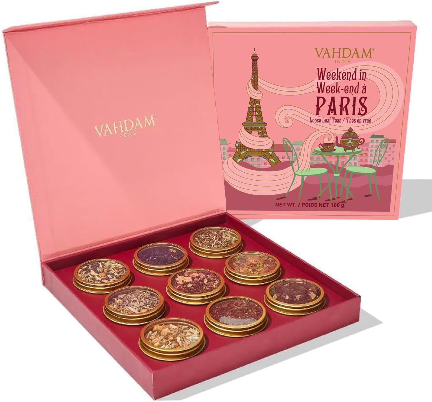 Weekend in Paris Tea Gift Set - 9 Assorted Teas | Travel Edition Gift Box | Natural Ingredients Luxury Tea Set | Gluten Free, Non-GMO
