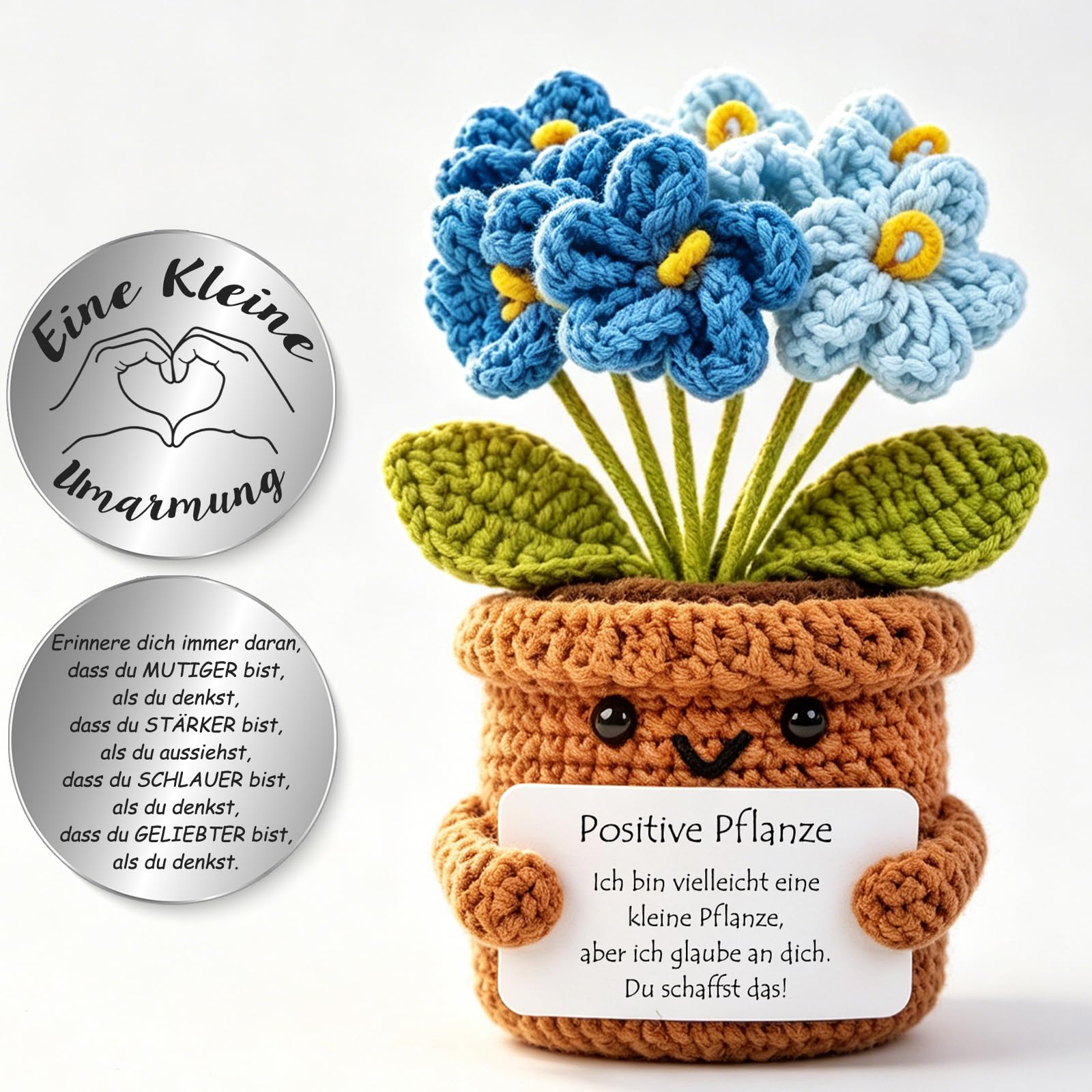 Tixlux Pocket Hug Positive Pflanze, Kreative Strickwolle Pflanze Puppe und Kleine Umarmung Glücksbringer, Mutmacher Geschenk, Gute Besserung Geschenk, Einschulung Geschenk