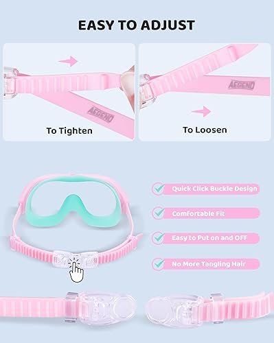 Miniatura 6 de Aegend Paquete de 2 gafas de natación para niños de 3 a 15 años, antivaho, anti-UV, visión amplia, impermeables, sin fugas, para niños y niñas