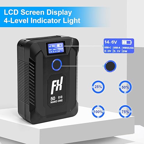 Miniatura 4 de Nano ONE - Batería mejorada de montaje en V, 50 Wh 14.8 V 3400 mAh, cargador inalámbrico integrado, con D-Tap, USB-A, puertos USB-C para