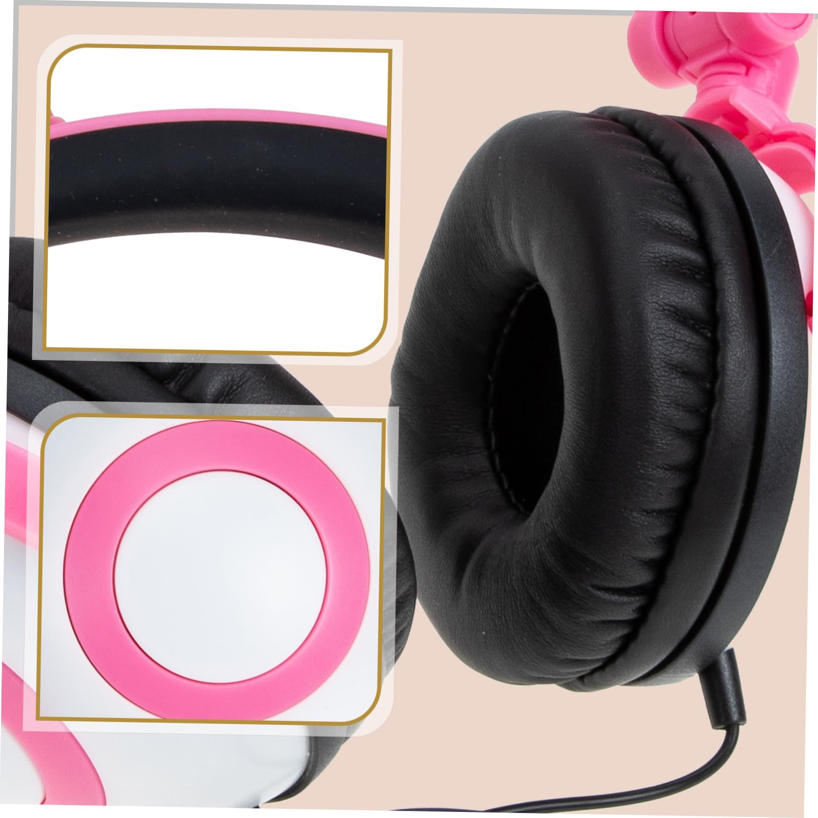 Cuffie per Bambini Orecchie da Gatto Rosa 40mm in Pvc | Luci Ambientali Controllate da Pulsante, Archetto Regolabile, Jack 3, 5mm Dritto, Batteria 180 Mah