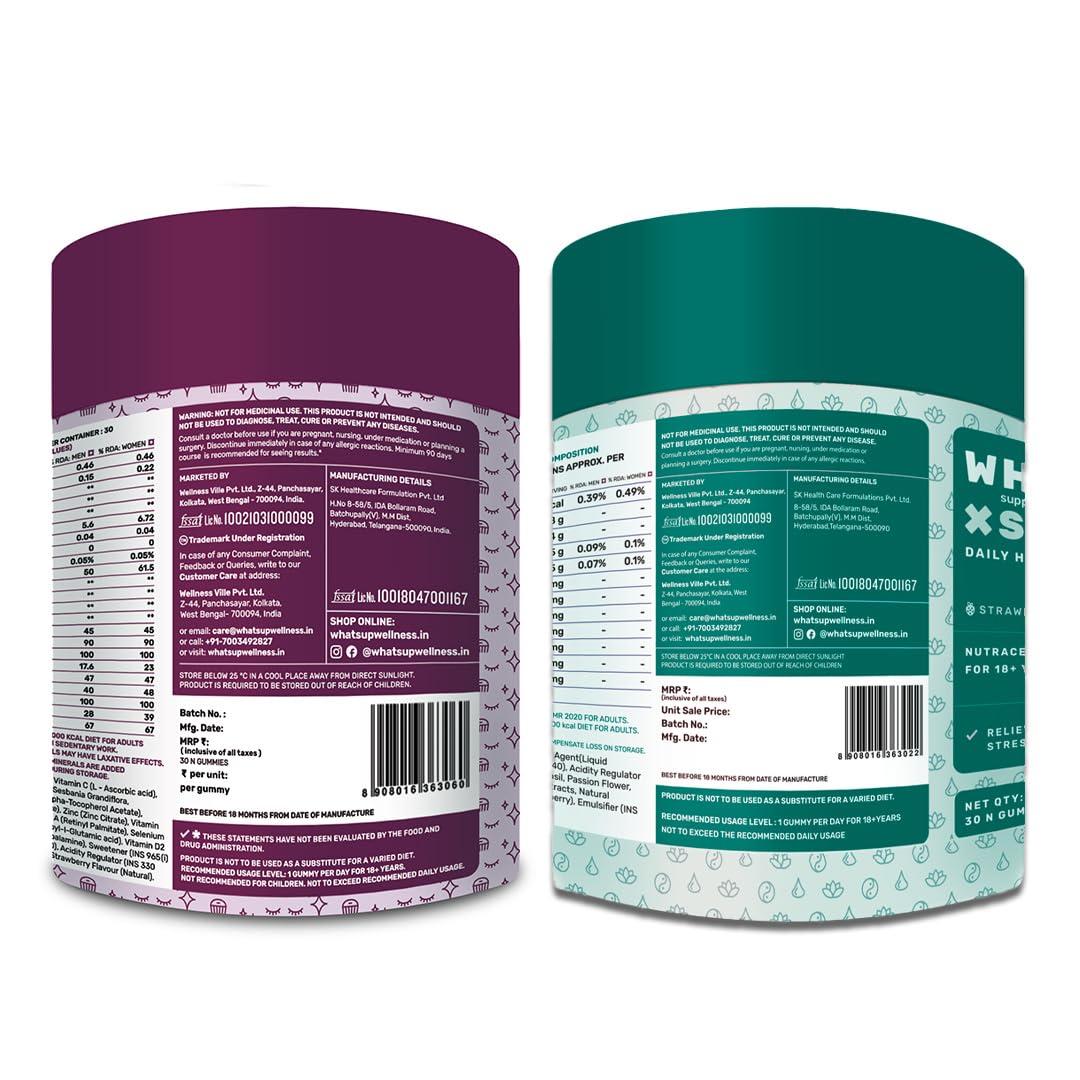 What’s Up Wellness Beauty & Stress Relief Combo. Natural Biotin for Strong Hair, Vitamin A, B6, and C for Bright Skin + L-Theanine for Reducing Anxiety & Stress. 30 Days Serving. No Side Effects. — Amazon image 2