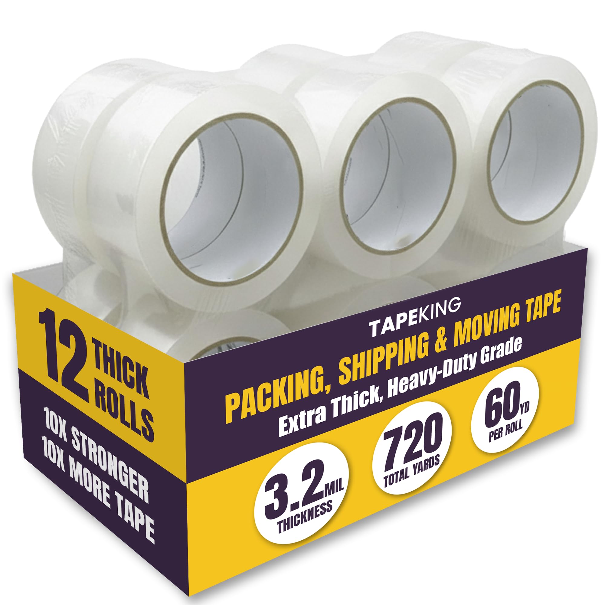 - Clear Packing Tape Ultra Thick | 60 Yards Per Roll (12 Rolls) | 2 Inch Wide Heavy Duty Packing Tape 3.2mil Strong Adhesive for Moving Boxes, Shipping Cartons & Sealing (720 Yards)