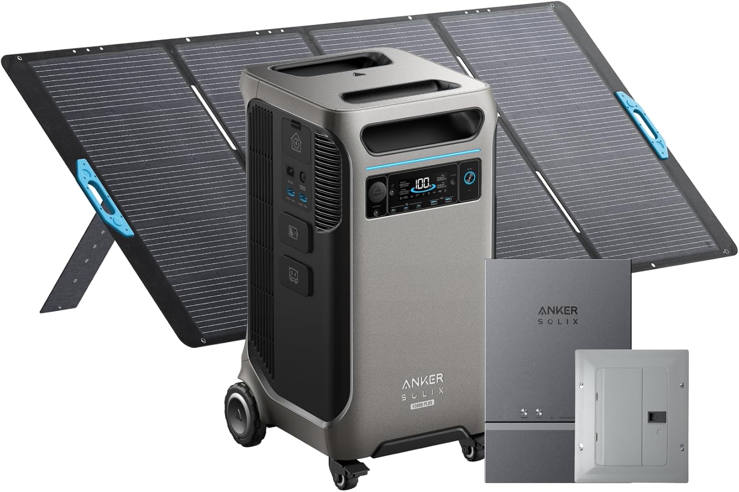 Anker SOLIX F3800 Plus Portable Power Station with Home Power Panel and 400W Solar Panel, 3840Wh, 6000W AC Output, Generators for Home Use, 3,200W Solar Input, For Power Outages and Emergencies