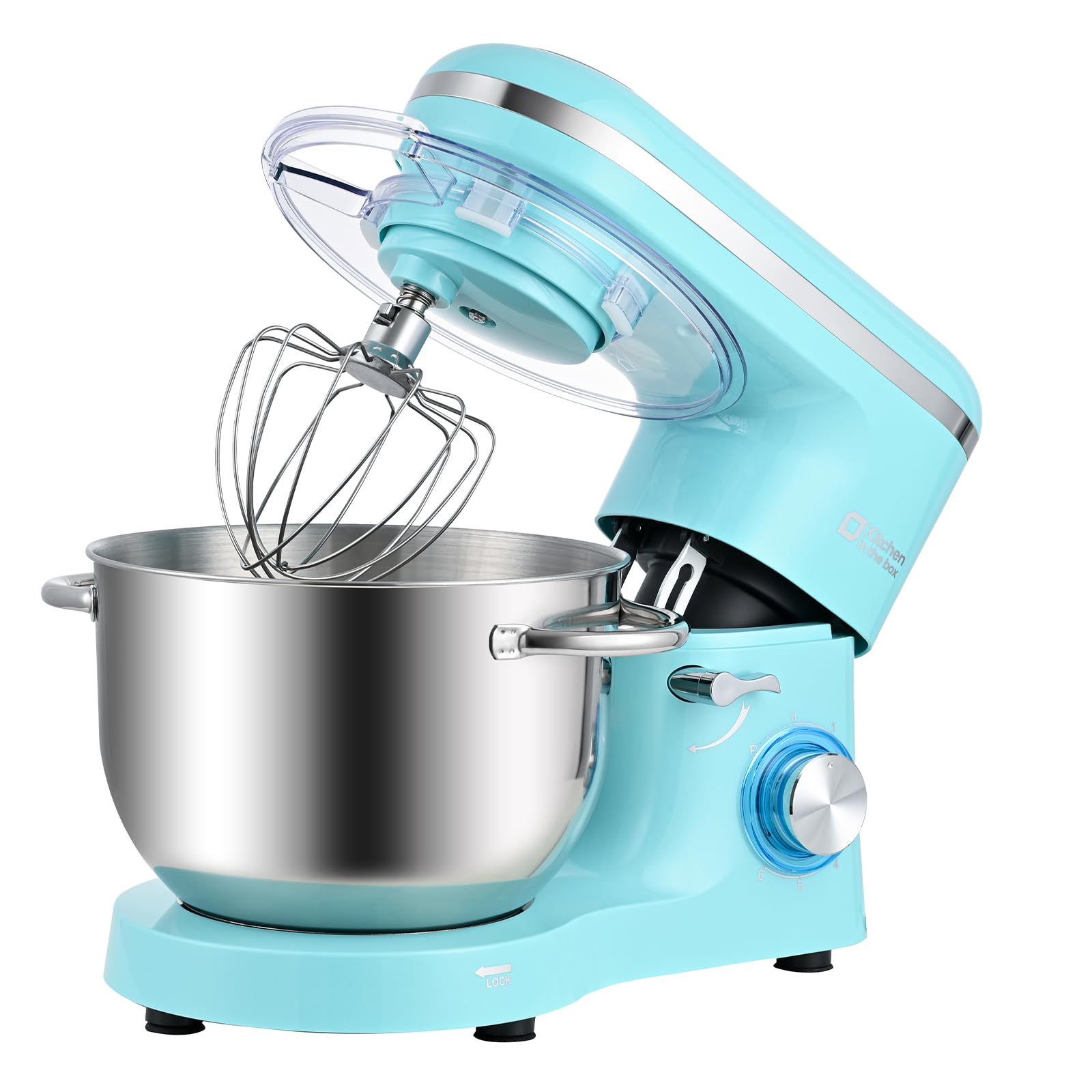 Kitchen in the box Mixer, 6.2 L 1400 W Bread Kneader, Kitchen Robot with Whisk, Dough Hook, Mixer Mixer (Blue)