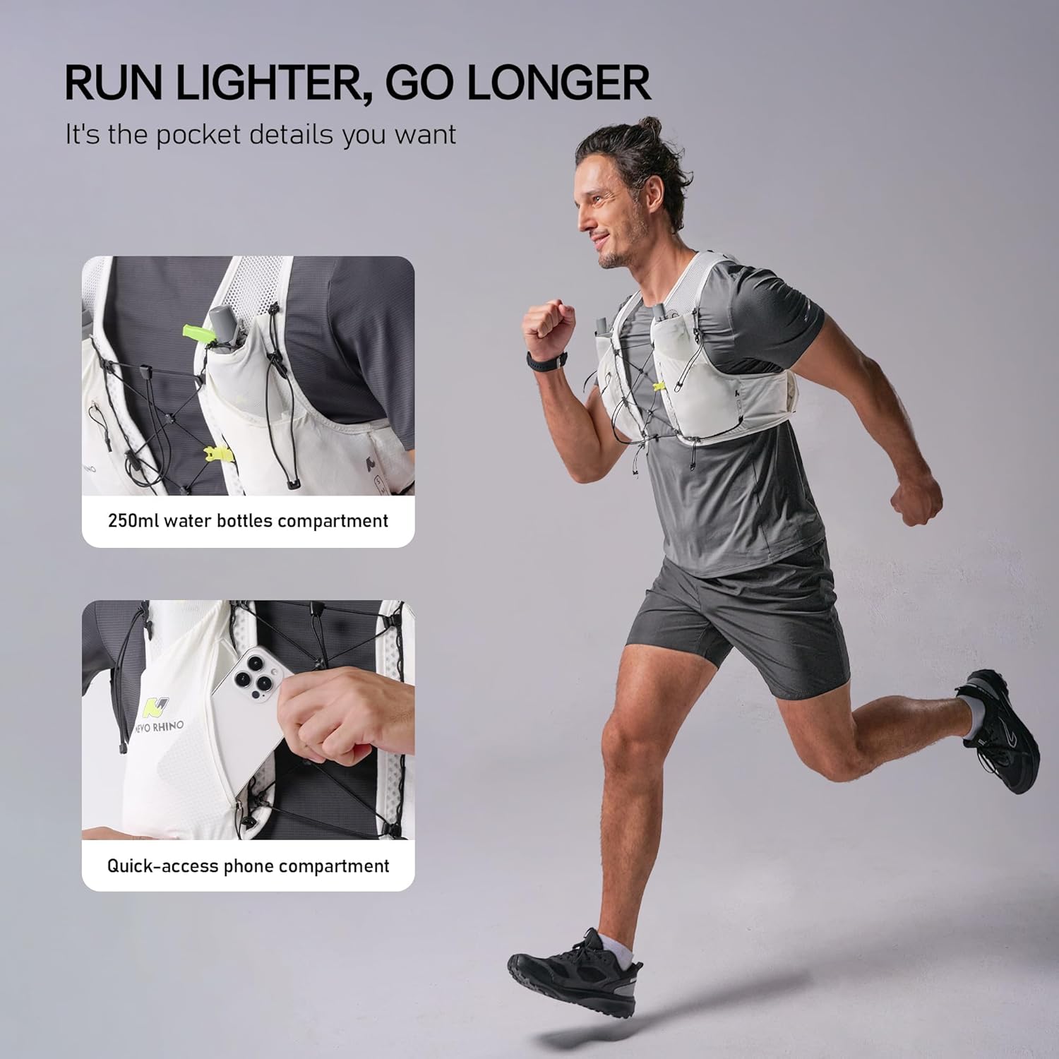 Running Hydration Vest for Women Men, Lightweight Water Vest with 2 TPU 250ML Soft Flask, Adjustable Chest Straps Runners Vest for Trial Hiking Cycling Jogging Marathon - Image 4