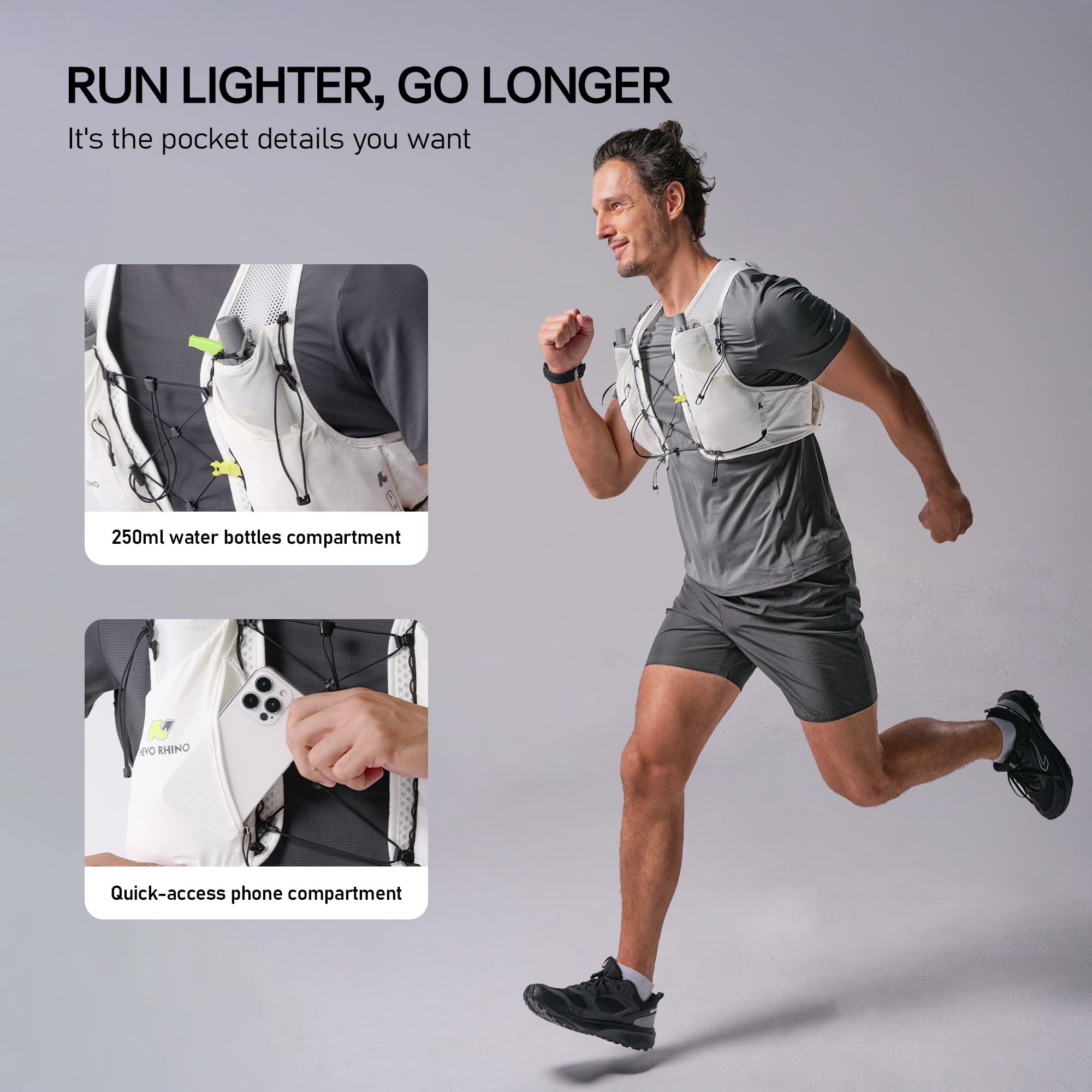 Laufweste für Damen und Herren, leichte Wasserweste mit 2 TPU 250 ml weichen Flaschen, verstellbare Brustgurte, Läuferweste für Trial, Wandern, Radfahren, Joggen, Marathon