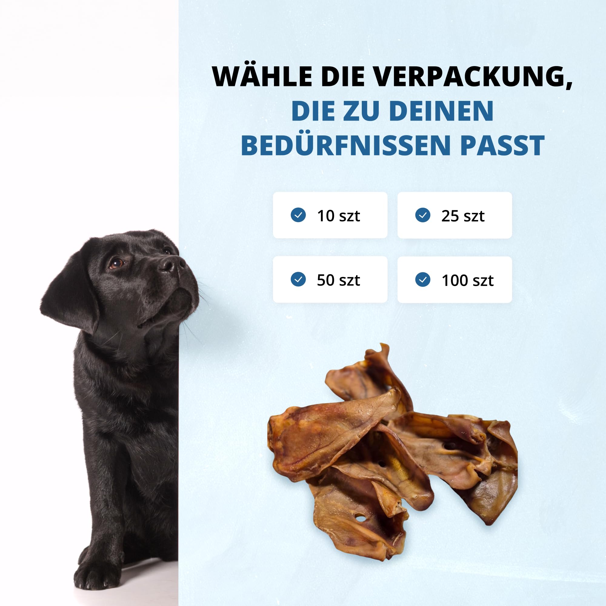 50 Stück Schweineohren für Hunde - Natürlicher Kausnack & Belohnung - Getrocknete Schweinekrusten - ca. 50 STK