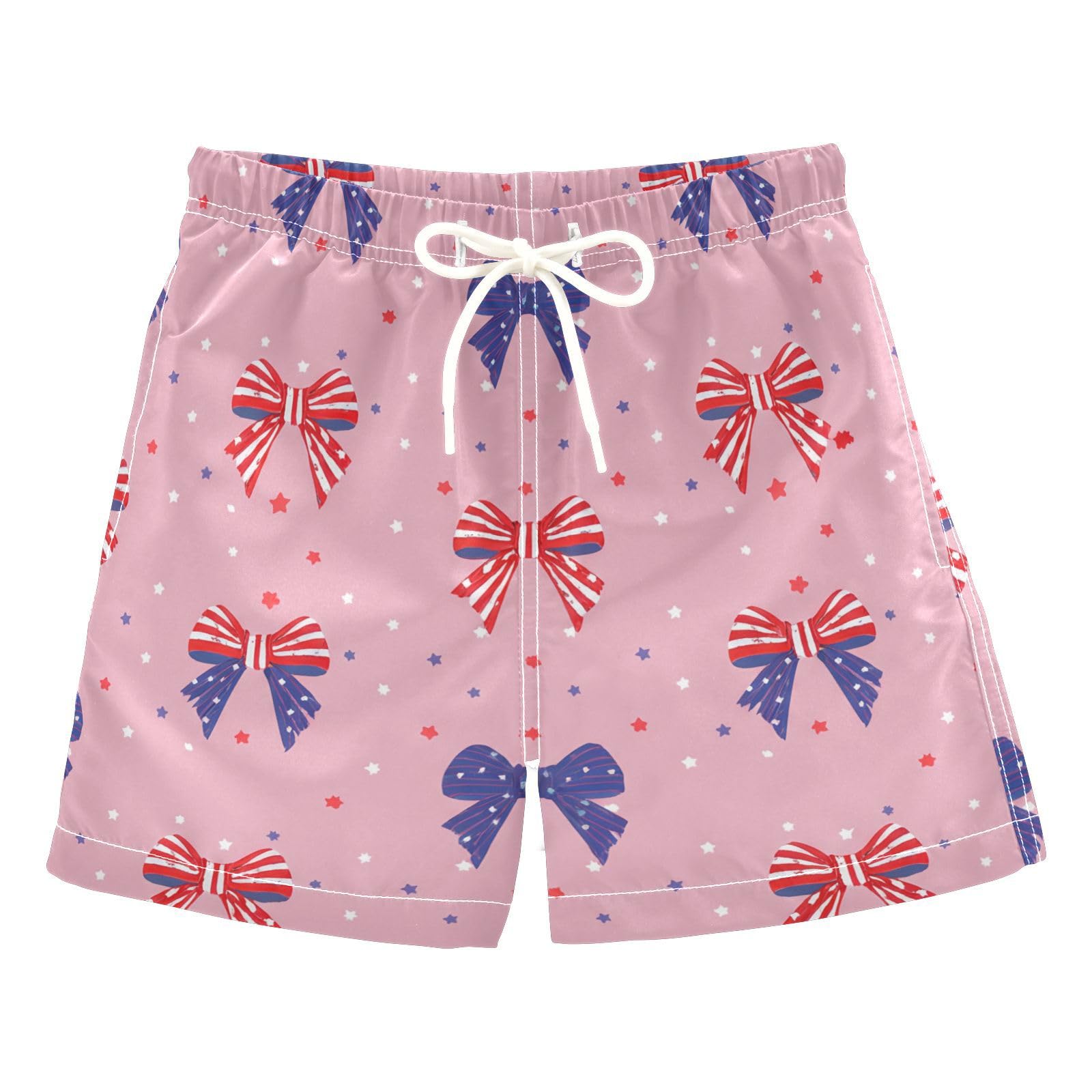 YANENDIE Boy Swim Trunks Independence Day Bows Summer Beach Quick Dry Swimsuit Bathing Suit, 2-8T