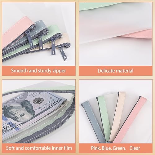 Vista 46 de 4 bolsas de dinero con cremallera, sobres de efectivo, bolsa de dinero de 7.6 x 3.7 pulgadas, bolsas de depósito bancario transparentes, bolsa Blanco