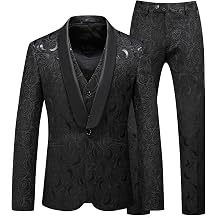 MOGU Suits for Men, Floral Tuxedo Set with Shawl Lapel, 1-Button Blazer, Vest & Elastic Waist Pants, 3-Piece