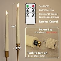 Vista 4 de Velas LED cónicas sin llama de cera real con control remoto, mecha 3D parpadeante de 9.6 pulgadas, funciona con pilas, goteo de cera, juego de 2
