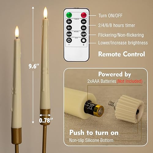 Miniatura 4 de Velas cónicas sin llama de cera real con control remoto, velas LED de ventana de 9.6 pulgadas con mecha 3D, velas parpadeantes que funcionan con