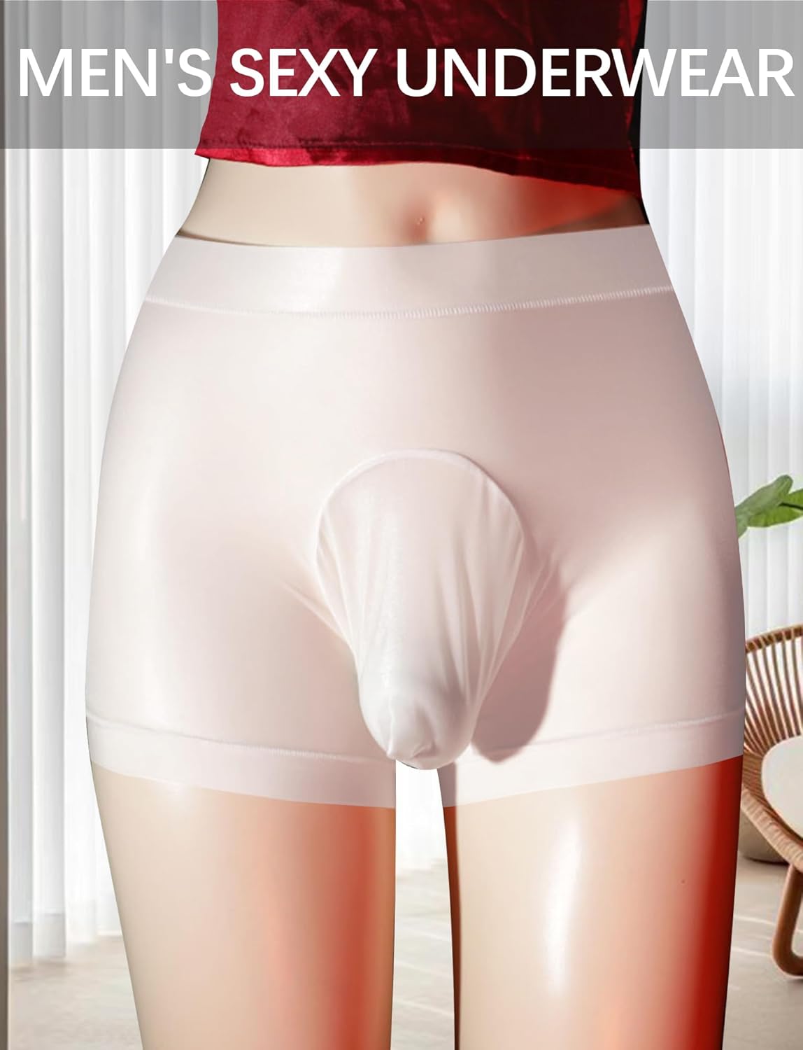 FEOYA Men's Ice Silk Boxer Briefs Sweat Absorbing Fitness Pouch Bulge Underpants See Through Trunks Underwear - Image 2