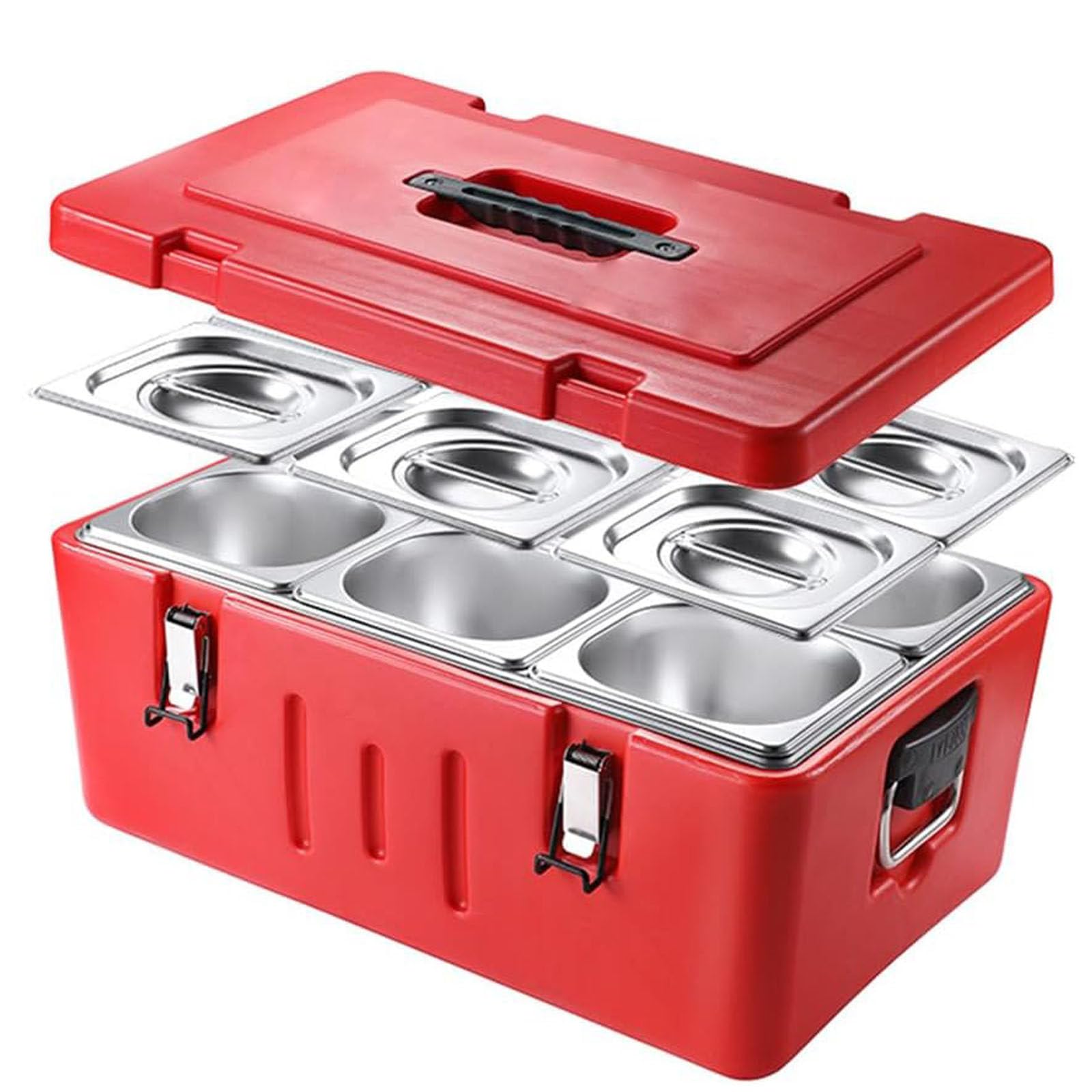 Contenedor de Gran Capacidad para Mantener la Comida Caliente o Fría con Bandeja Portátil de Acero Inoxidable, Caja Térmica para Bufés, Venta Ambulante y Otros Establecimientos 6Gird