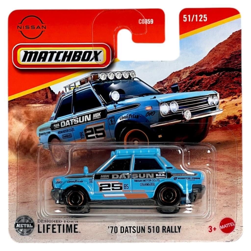 C0859 Matchbox 1:64 Single Cars 70 Datsun 510 Rally JBT02, Mixed, 2.5 x 7.5 x 3.5 cm