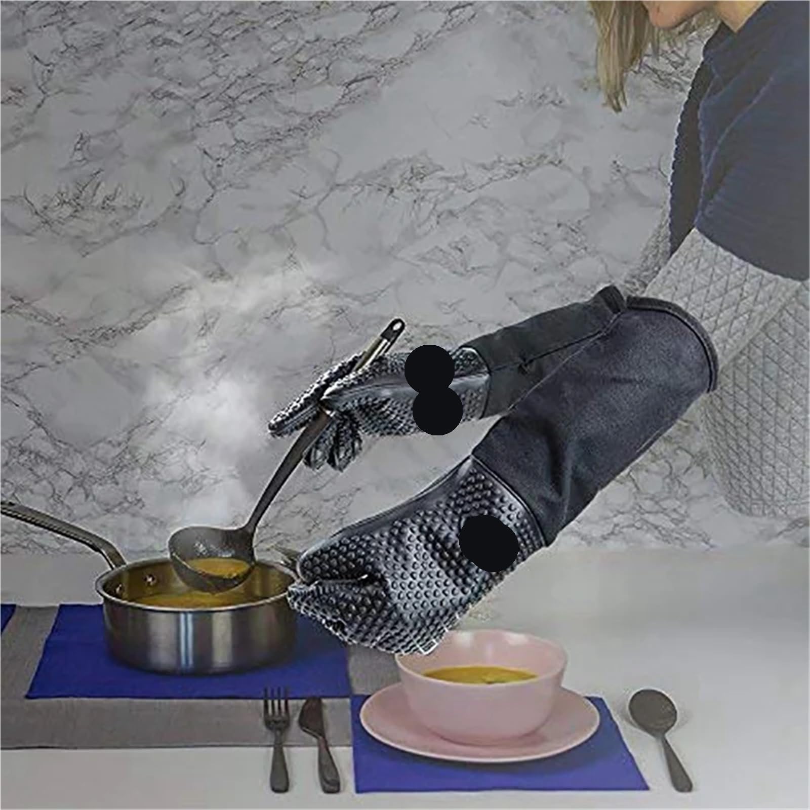 2 Pares de Manoplas de Horno de Silicona Profesionales Extra largas, Guantes de Cocina Resistentes al Calor con algodón Interno for Cocina para Hornear