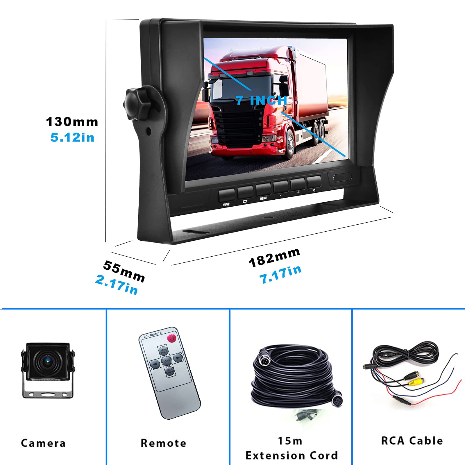 Podofo Camera de Recul,Caméra de Recul pour Voiture avec Bonne Vision Nocturne,Caméra Etanche IP69,7 Pouces LCD Moniteur pour Camping Car/Camion/RV/Remorques/Agricole(12V-24V)
