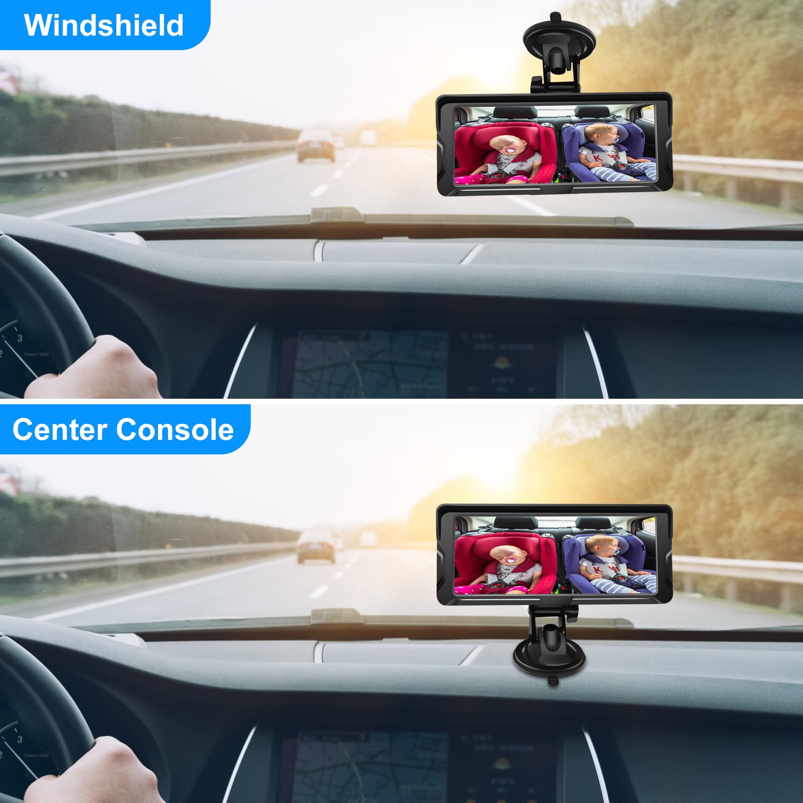 Shkalacar Cámara de coche para bebé, monitor de bebé de 6,86 pulgadas, 1080P, doble canal, con visión nocturna por infrarrojos y ángulo de visión amplio de 150°, para asiento trasero