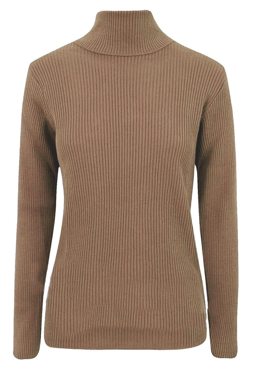 ER Direct Ladies Ribbed Stretch Polo Neck Top Womens Jumper Turtle Neck Long Sleeve Soft Knit 8-14 (Mocha, 08-10)