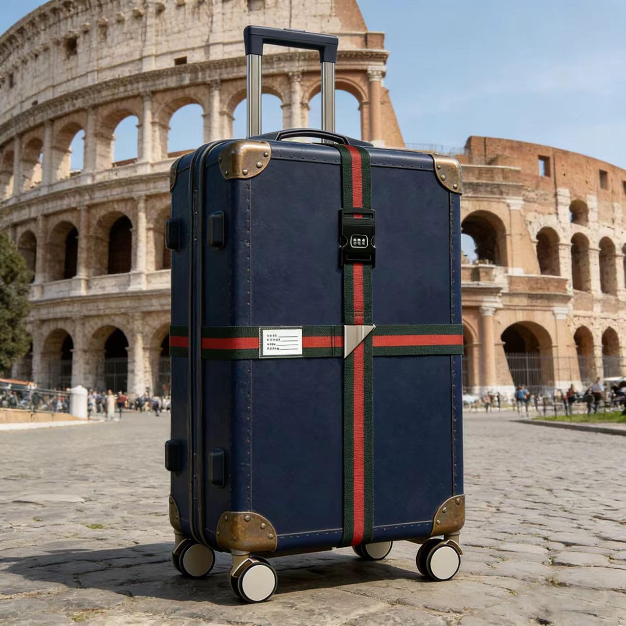 Cross-Strap，Combination Lock Luggage Straps, Adjustable Suitcase Belts, Secure Luggage (Red Green)
